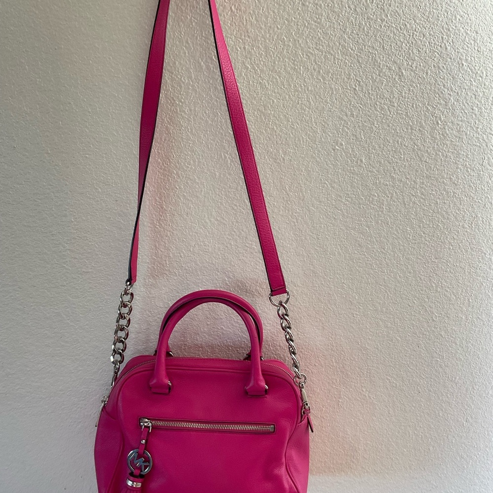 KORS Michael Kors Hot Pink Leather Satchel with Tassel - Picture 4 of 6
